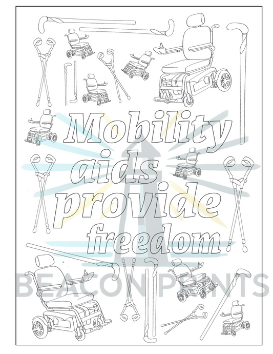 Mobility Aids Provide Freedom – Printable Disability Coloring Page